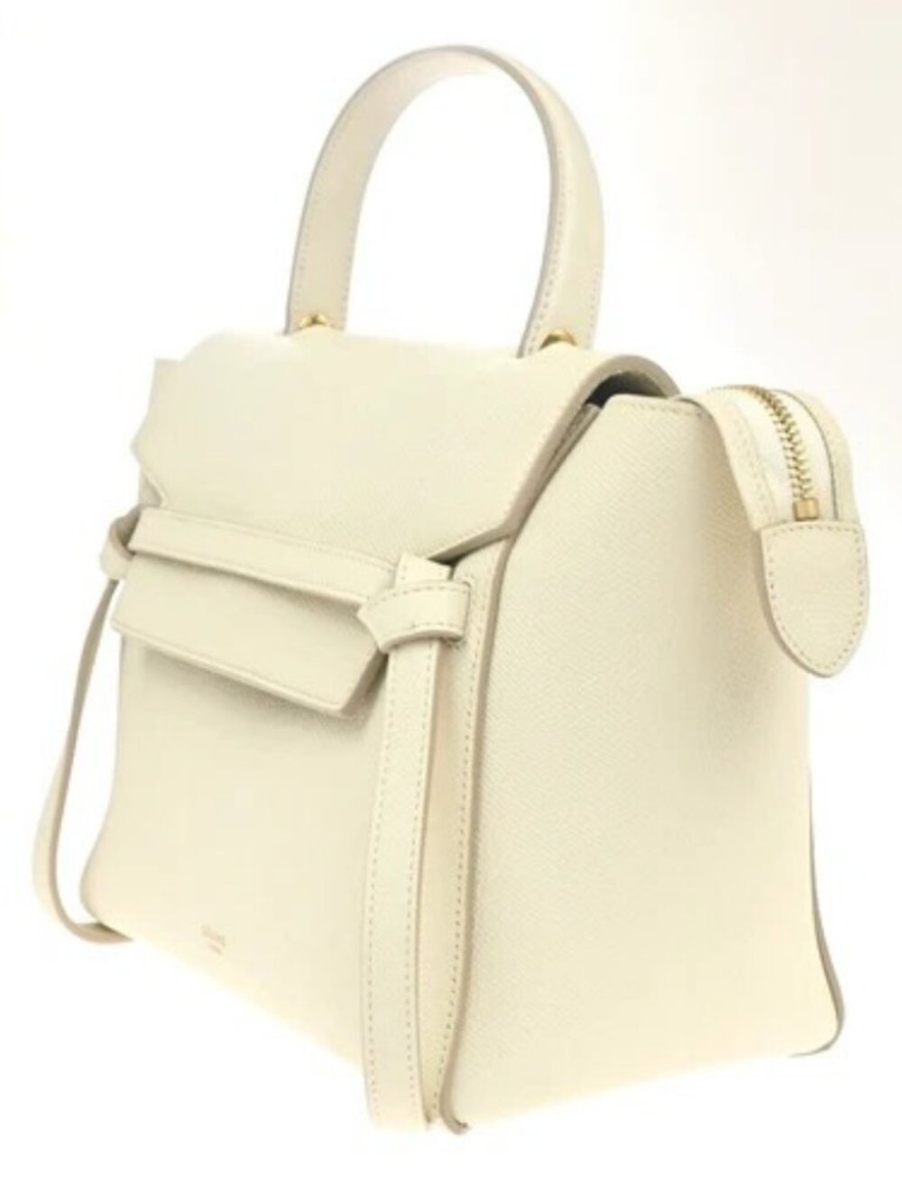 CELINE Logo Belt 2way Shoulder Hand Bag Leather White GHW Italy 29RL885 - Picture 2 of 16